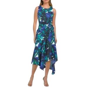 London Times Elegant Blue and Green Women's Dress